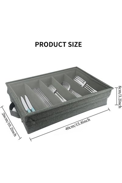 Generic Flatware Storage Box, Silverware Storage Case with PVC Lid and Handles, 5 Compartment Silverware Bo