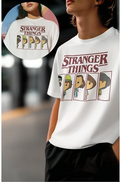 Fuddy Moda Unisex Stranger Things Written T-shirt, μπλουζάκι με θέμα την τηλεοπτική σειρά Oversize