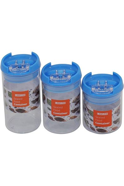 Generic Lawazim Food Container Set - 3 Piece Small Medium Large Clear/Blue- Transparent BPA-Free Plastic Ja