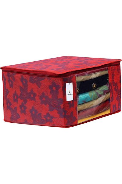 Generic Kuber Industries Metalic Flower 3 Piece Non Woven Clothes Organizer Set, Large, Red, 43X35X17.5 Cm