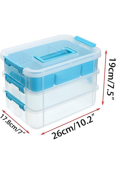 Generic Excefore 3 Layer Stack & Carry Box, Plastic Multipurpose Portable Storage Container Box Handled Org
