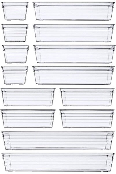 DCA مجموعة من 14 قطعة من صواني تنظيم بلاستيكية شفافة للمكياج والمطبخ والمجوهرات