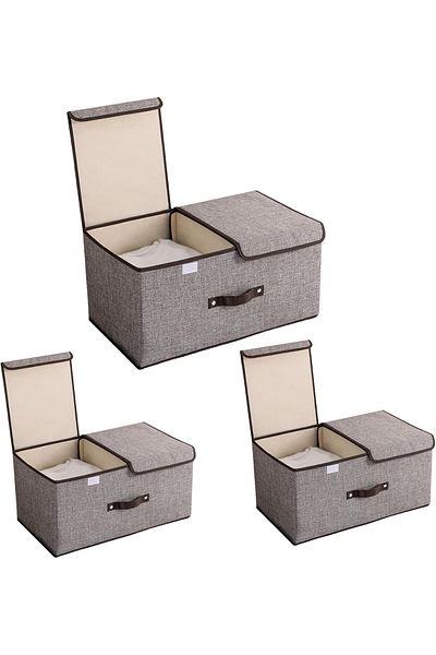 Generic LEFAFA Clothing Storage Bins - Foldable Storage Box With Lids And Handle, 3pcs Double Lid Foldable