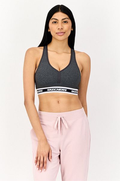 SKECHERS Women Brand Logo Padded Sports Bra, Grey