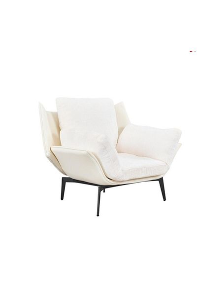 Generic White Accent Chair with Fixed Back, Armrest, Removable Cushions and Pillow