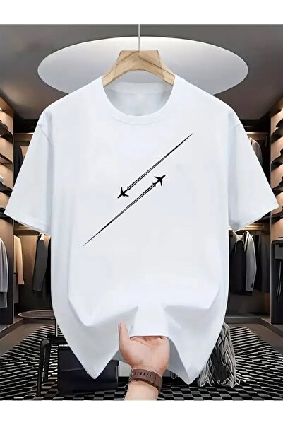 PALPİTO Μπλουζάκι Unisex White Line Airplane με στάμπα Oversize