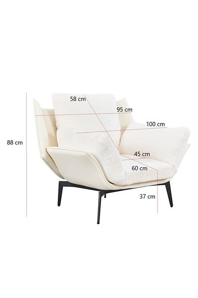 Generic White Accent Chair with Fixed Back, Armrest, Removable Cushions and Pillow