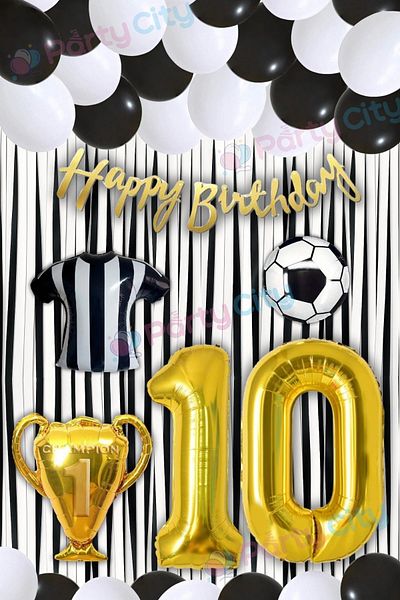 Party City Στολίδια για πάρτι γενεθλίων 10 ετών Ασπρόμαυρα |   Σετ μπαλόνι και σκηνικό με θέμα το ποδόσφαιρο