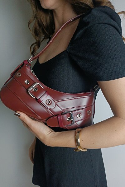 Glemix Claret Red Casey Γυναικεία Τσάντα ώμου - Μπαγκέτα με Λεπτομέρεια Ζώνης