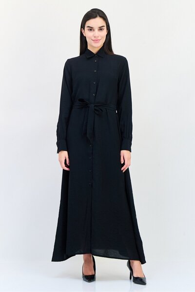 Bebe Women Plain Tie Closure Maxi Dress, Black