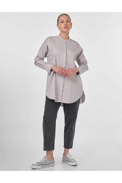 KYR Embroidered Cotton Tunic Light Gray