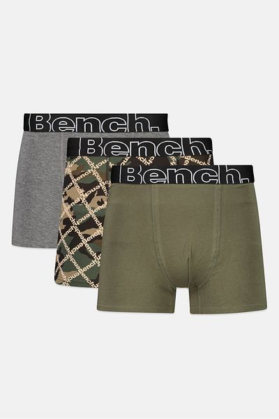 BENCH Men 3 Pack Brand Logo Boxers, Multicolor