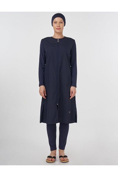 Kayra Waist Gathered Hijab Swimsuit Navy Blue
