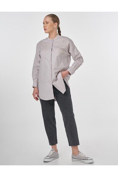 KYR Embroidered Cotton Tunic Light Gray