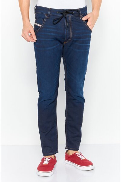 Diesel بنطلون جينز رجالي Krooley Jogg بقصّة مدببة ومطاط، لون أزرق