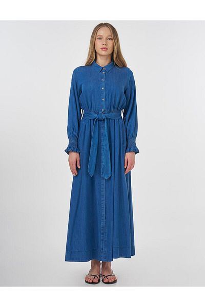 Kayra Φόρεμα Lyocell με ραφές Gipe στον καρπό Indigo