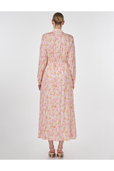 Kayra Floral Desenli Viskon Elbise Şeker Pembe