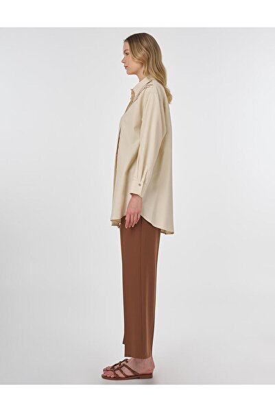 Kayra Ribbed Stitched Embroidered Tunic Cream