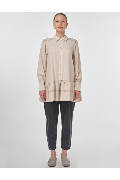 Kayra Stripe Scalloped Viscose Tunic Cream