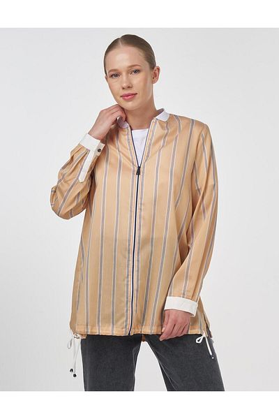 Kayra Skirt Lace up Stripe Pattern Tunic Beige