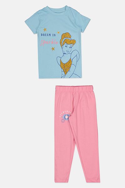 DİSNEY PRİNCESS Toddlers Girl 2 Pcs Cinderella Short Sleeve Pajama Set, Multicolor
