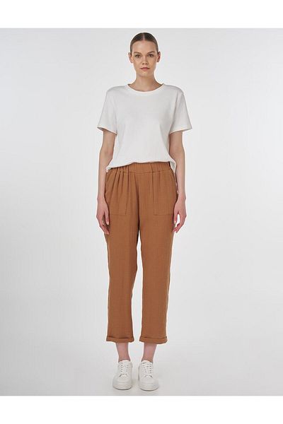 Kayra Carrot Cut Muslin Trousers Tobacco