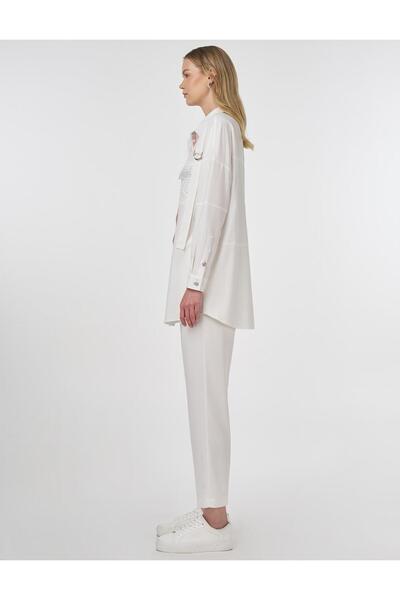 Kayra Hotfix Printed Double Suit Ecru