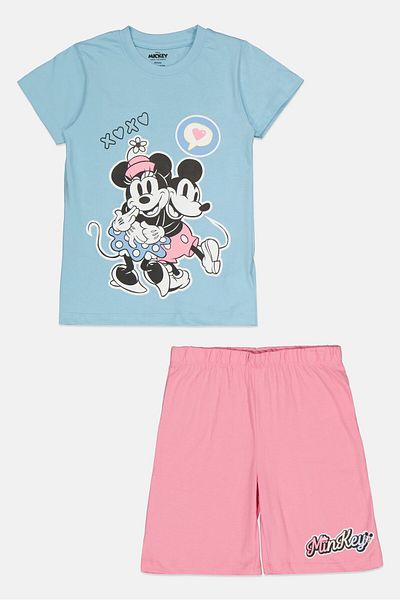 Disney Kids Girl 2 Pieces Mickeys Friend Short Sleeve T- Shirt And Short Pajama Set, Multicolor
