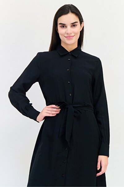 Bebe Women Plain Tie Closure Maxi Dress, Black