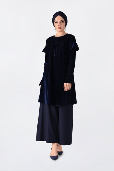 Alvina OMUZLARI VOLANLI KADİFE TUNİK 4789