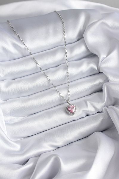 Skygo 316L Steel Chain Silver Color Pink Zircon Stone Charm Model Women's Necklace - TJ-BKO7853