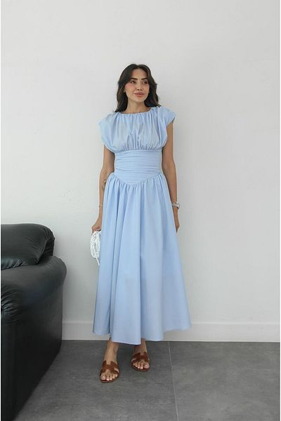 Havoş Baby Blue Vintage εμπνευσμένο ντραπέ φόρεμα