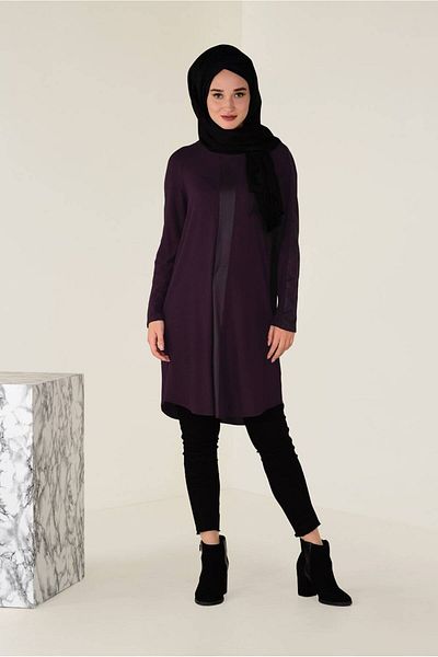 Alvina Striped Sleeves Cycling Collar Tunic 4615