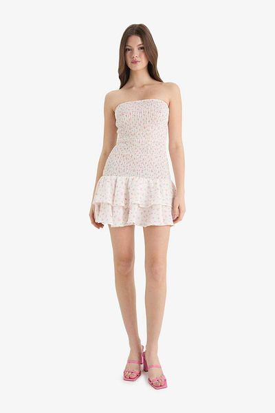 DeFacto Fitted Strapless Floral Gimped Mini Dress F5115Ax25Sm