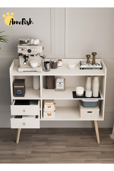 AnneFish 100*35*90cm Coffee Corner Kitchen Coffee Cabinet Shelf Display Cabinet Kitchen Bakers Rack Sideboard