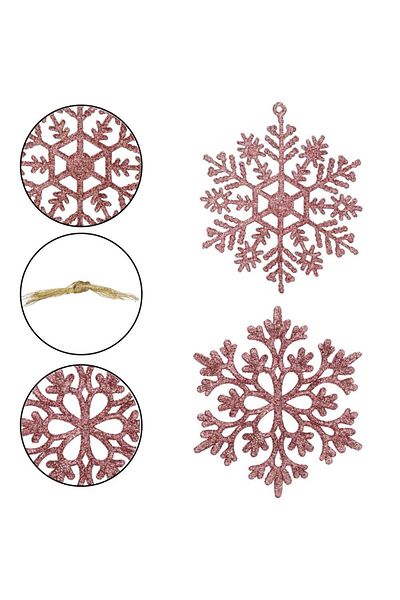 Springos Set of 12 Snowflake Christmas Tree Decorations, 10 Cm, With String, Pink