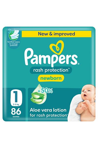 Pampers Rash Protection Taped Diapers, Size 1, 2-5kg, Mega Pack, 86 pcs