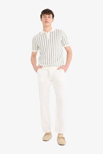DeFacto 100% Linen Relax Fit Relaxed Cut Straight Leg Summer Trousers C1117Ax25Sp