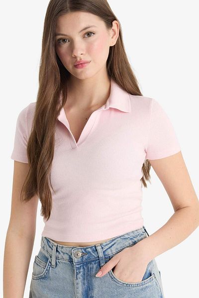 DeFacto Fitted Polo Neck Ribbed Camisole Short Sleeve T-Shirt A0379Ax25Sm