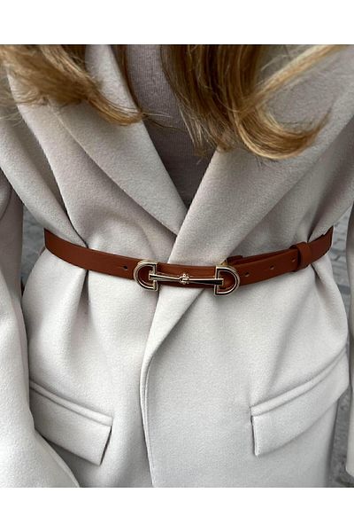 Tina Long Double Buckle Belt 2cm Tan