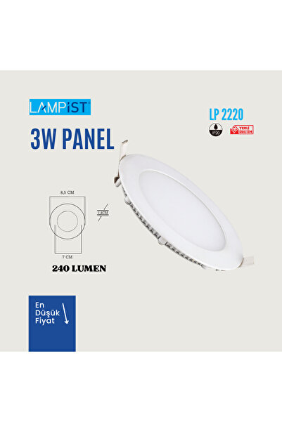 Lampist 3W LED PANEL 6500K BEYAZ IŞIK METAL KASA
