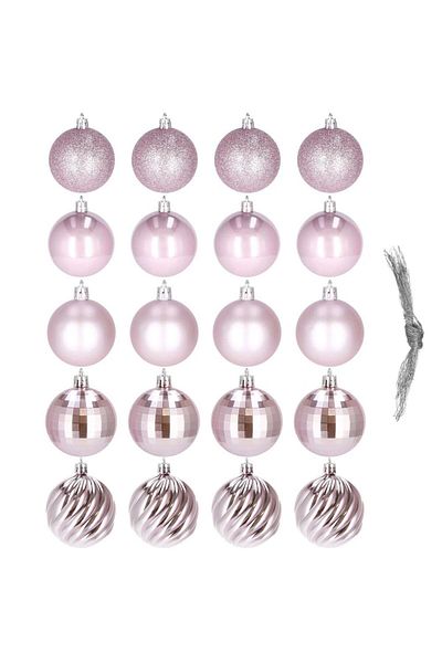 Springos Set of 20 Christmas baubles, 6 cm, 5 designs, pink
