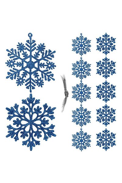 Springos Set 12 Decoratiuni Pentru Brad Tip Fulg De Zapada, 10 Cm, Cu Snur, Albastru