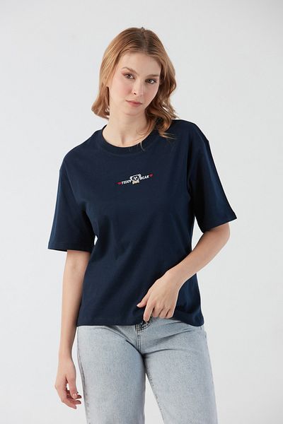 Fulla Moda Teddy Bear Text Embroidered Crew Neck T-Shirt