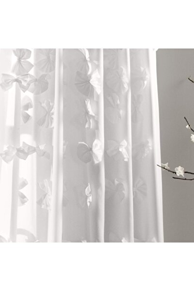 Lush Decor Riley White Sheer Ruffled Window Panel with Bow (Single) 95in x 54in, Textured