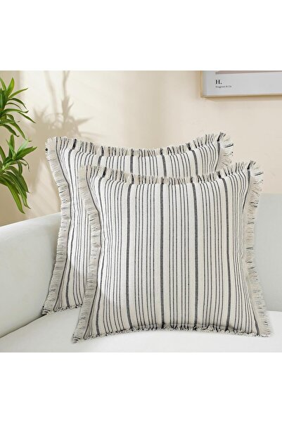 007 أغطية وسائد مزخرفة مخططة بنمط بوهو من شيك أبود، مصنوعة من القطن والكتان، ...