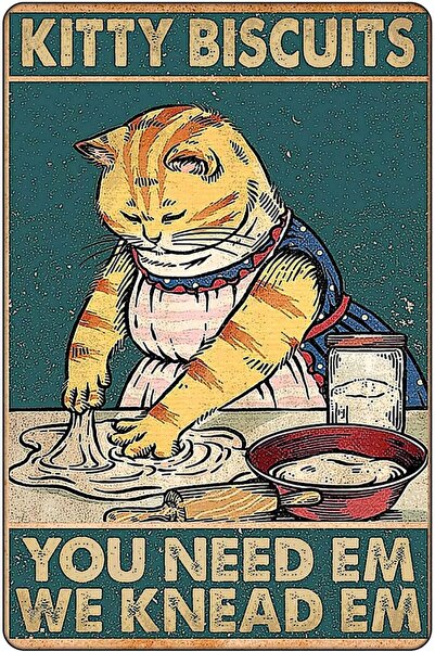 Bestylez Kitty Biscuits You Need We Knead - Funny Vintage Tin Sign for Home Kitchen Wall Decor - Gif