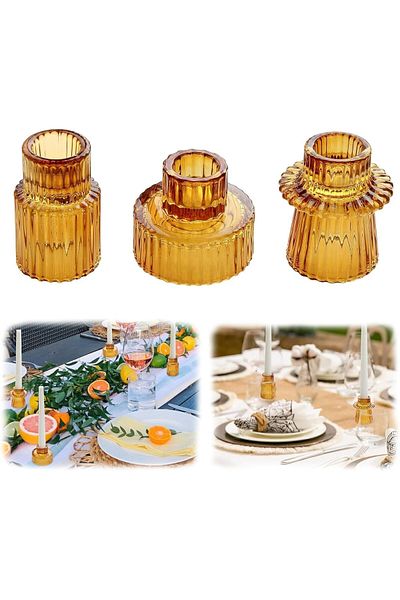 Generic Durku Candlestick Holders Set of 3 Glass Candle Holders for Taper Candles,Pillar Candles and Tealig