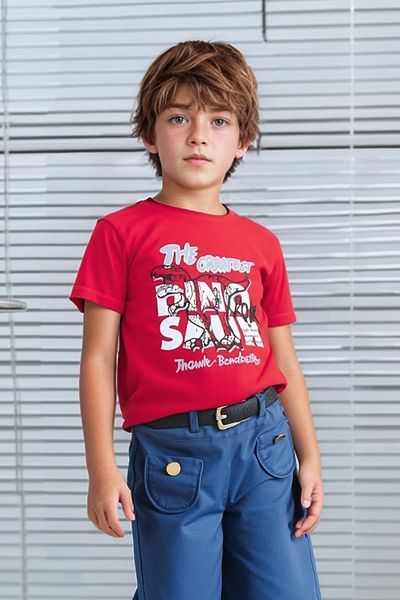 Fulla Moda 100% Cotton Dinosaur Printed Boys' T-Shirt