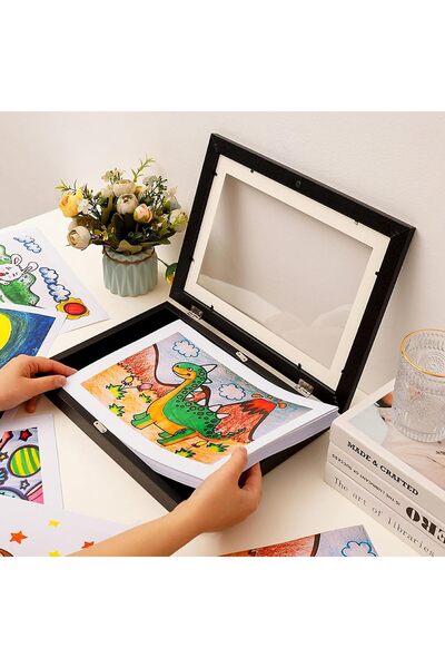 NALACAL Kids Art Frame 8.5x11 Black (2-Pack) – Front-Opening Picture Frames with Storage